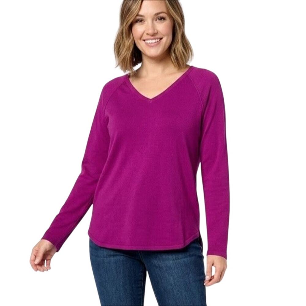 NWT Karen Scott Long Sleeve V-Neck Knit Top in Autumn Berry Pink Size Small
